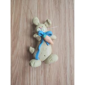 Cute Yellow Bunny Rabbit Magnet with Carrot & Blue Bow – Easter Kitchen Decor